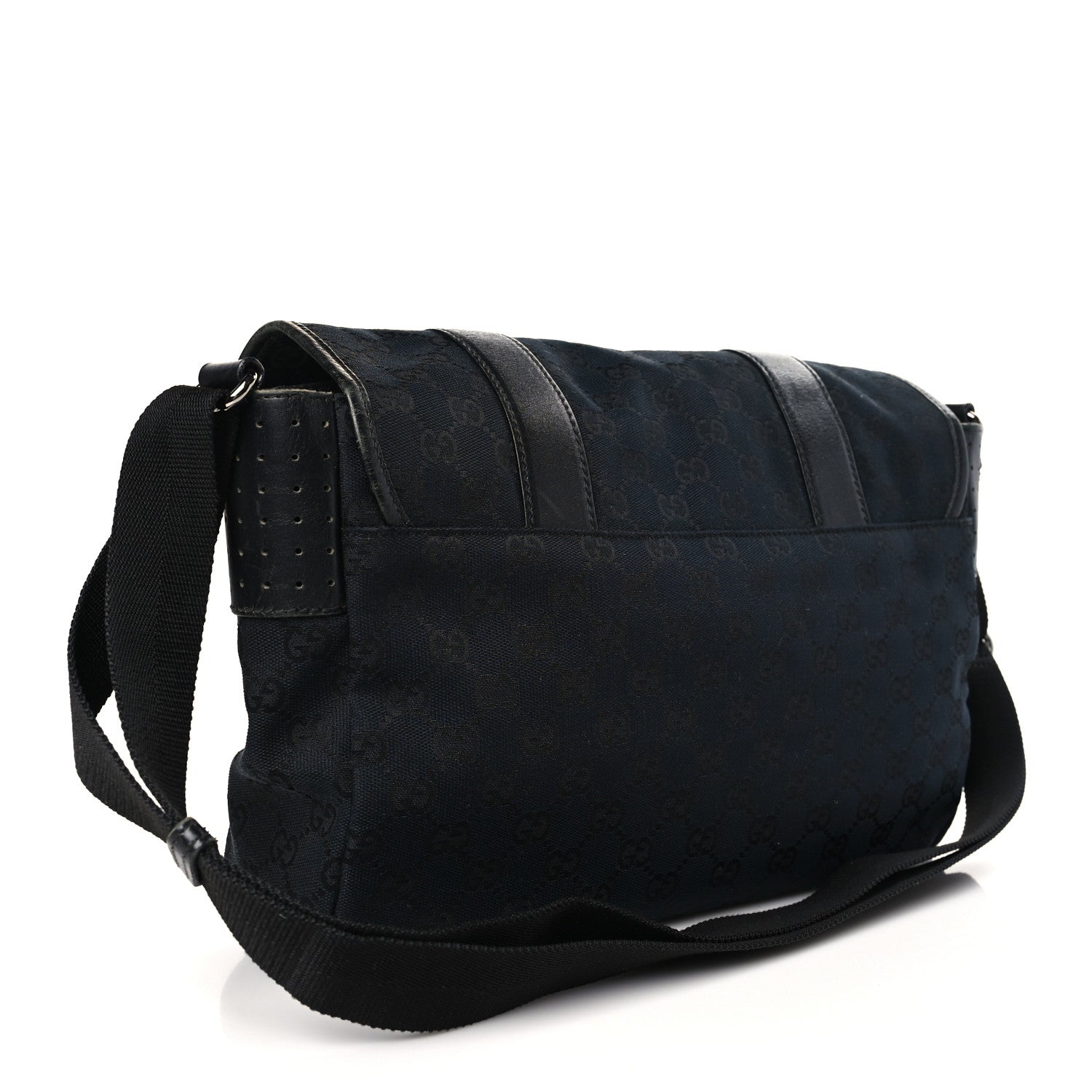 Gucci Monogram Medium Double Buckle Flap Messenger Bag Black 3 of 9