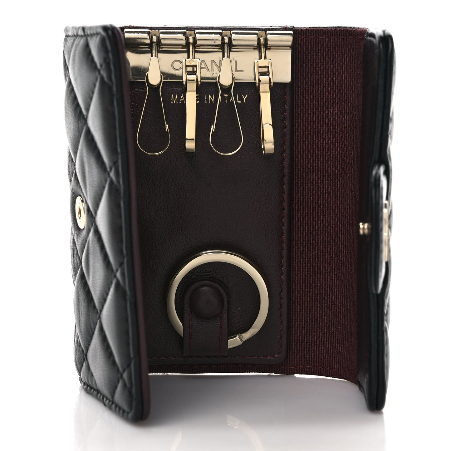 Lambskin Quilted 4 Key Holder Black