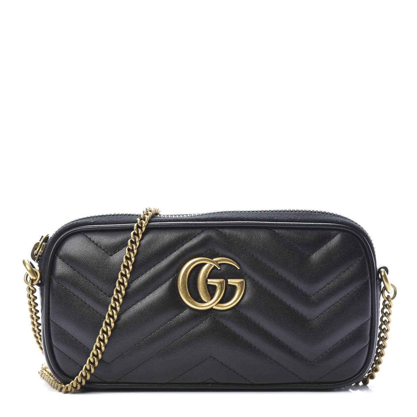 Calfskin Matelasse Mini GG Marmont Chain Crossbody Bag Black