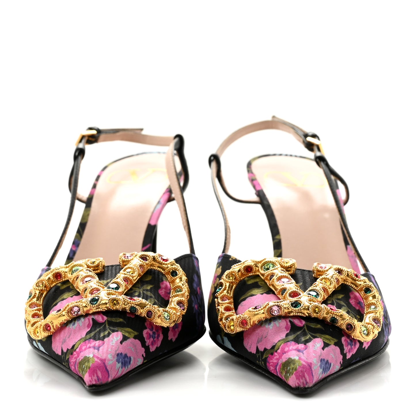 Satin Moire Floral Vlogo Loco Slingback 80mm Pumps 37 Black Multicolor