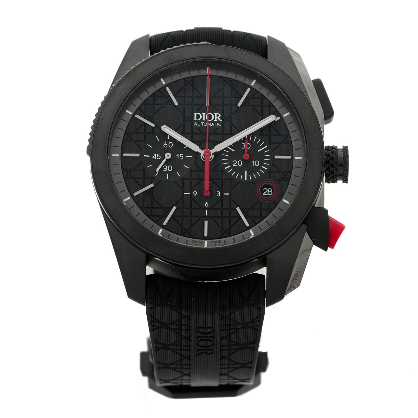 DLC Stainless Steel Rubber 41mm Chiffre Rouge Chronograph Automatic Watch Black
