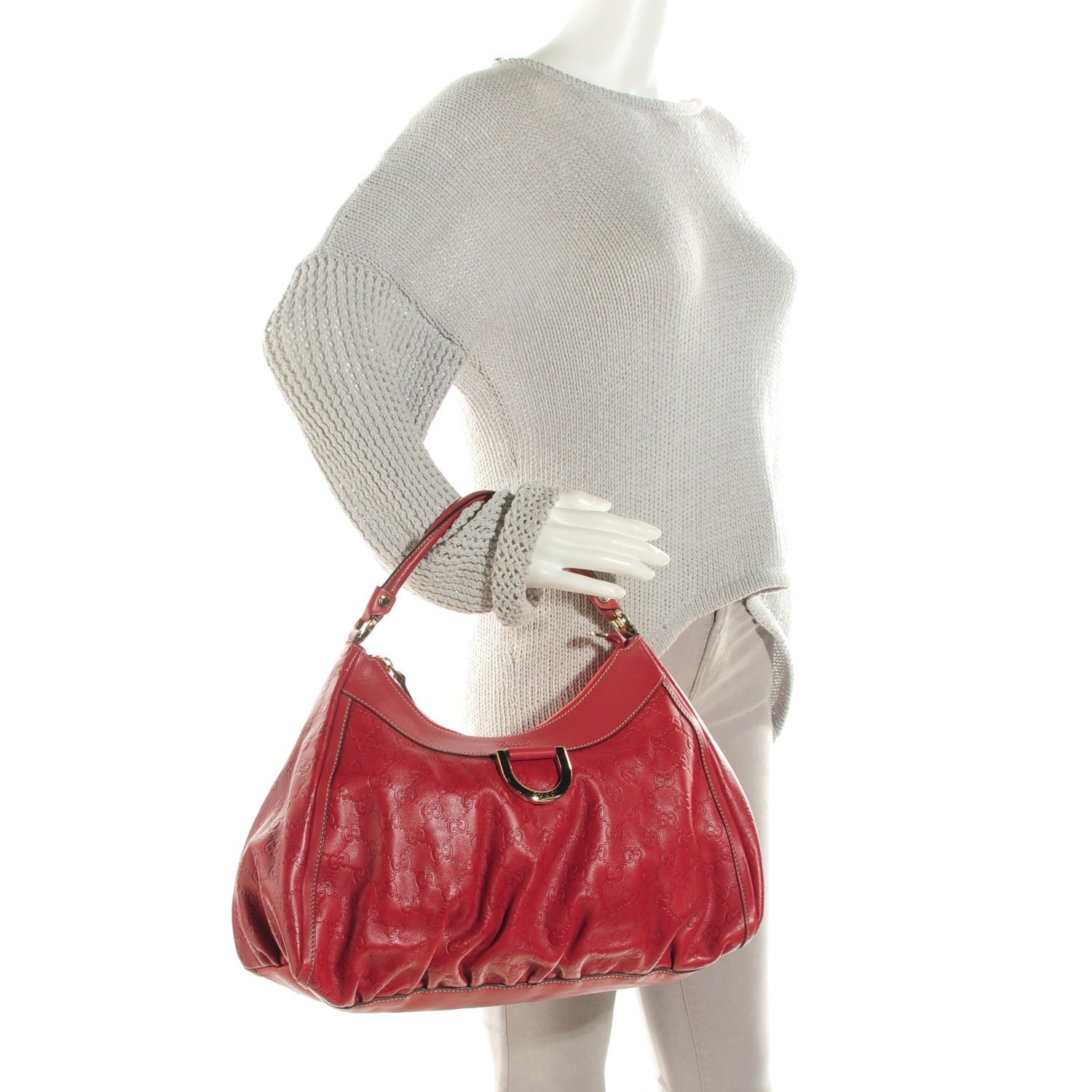 Gucci Guccissima Large D Gold Hobo Red 2 of 7