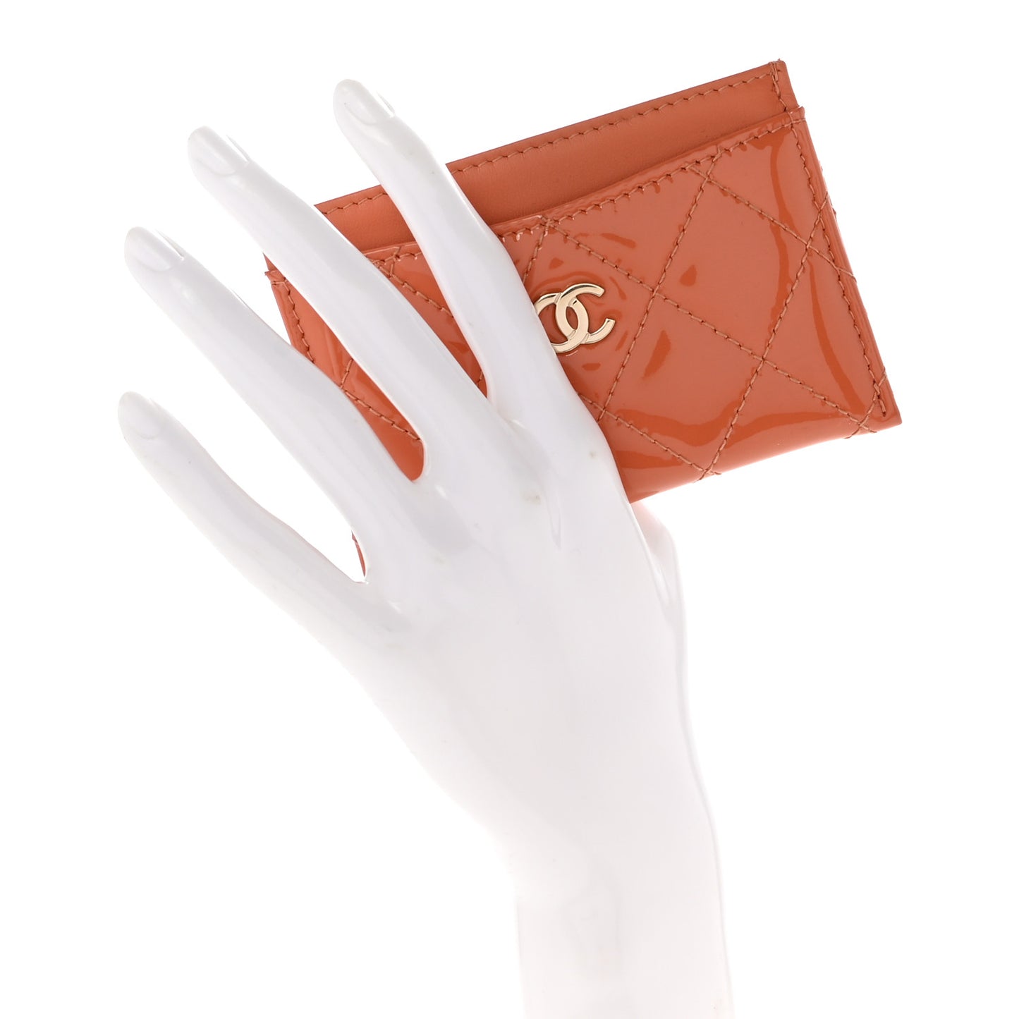 Patent Calfskin Quilted Card Holder Orange