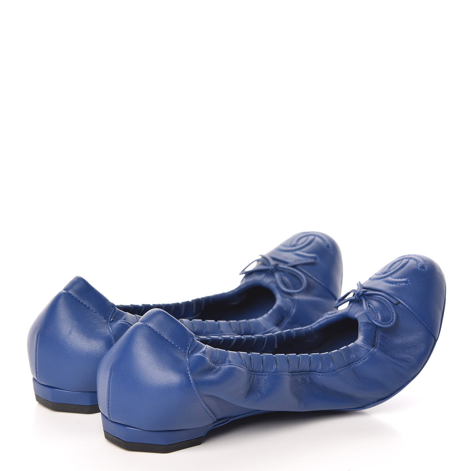 Chanel Lambskin CC Elastic Cap Toe Ballerina Flats 37 Blue 4 of 8