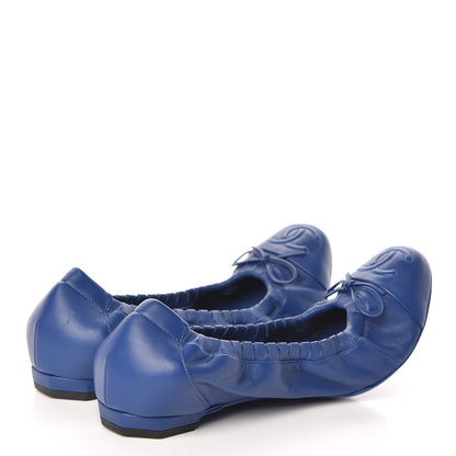 Chanel Lambskin CC Elastic Cap Toe Ballerina Flats 37 Blue 4 of 8