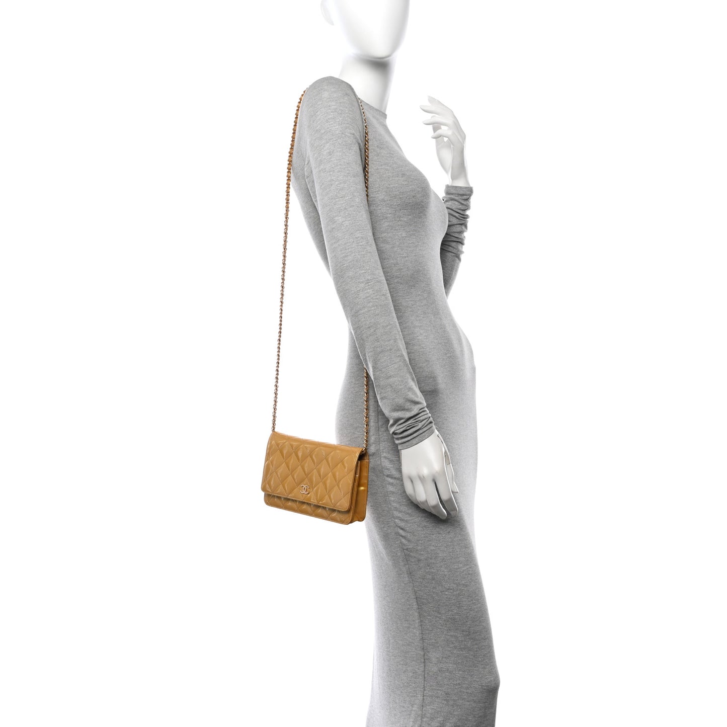 Metallic Patent Quilted Wallet On Chain WOC Gold
