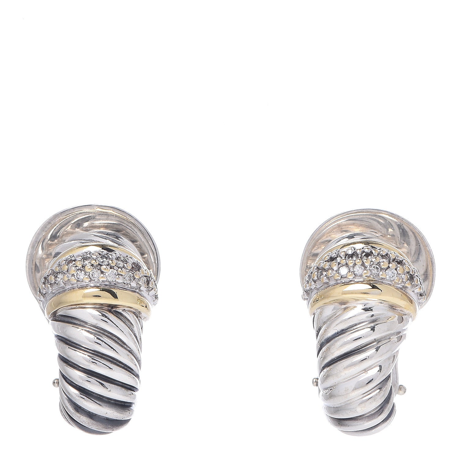 David Yurman Sterling Silver 18K Yellow Gold Diamond Shrimp Earrings 1 of 4