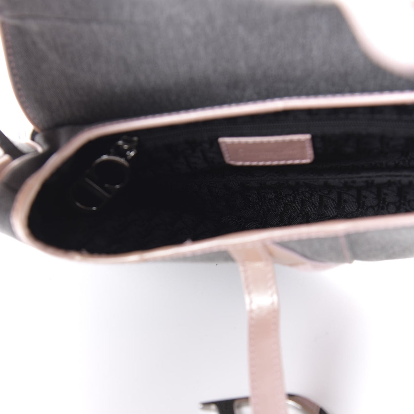 Patent Denim Jeans Saddle Bag Grey Pink