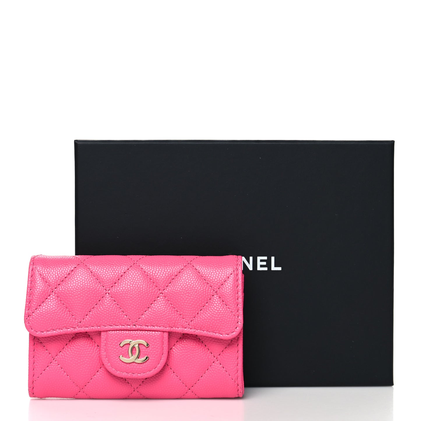 Caviar Quilted Flap Card Holder Wallet Pink
