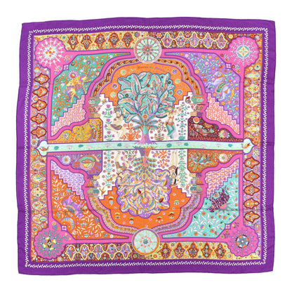 Hermes Cashmere Silk Aux Portes Du Palais Shawl 140 Violet Orange Vert 1 of 5