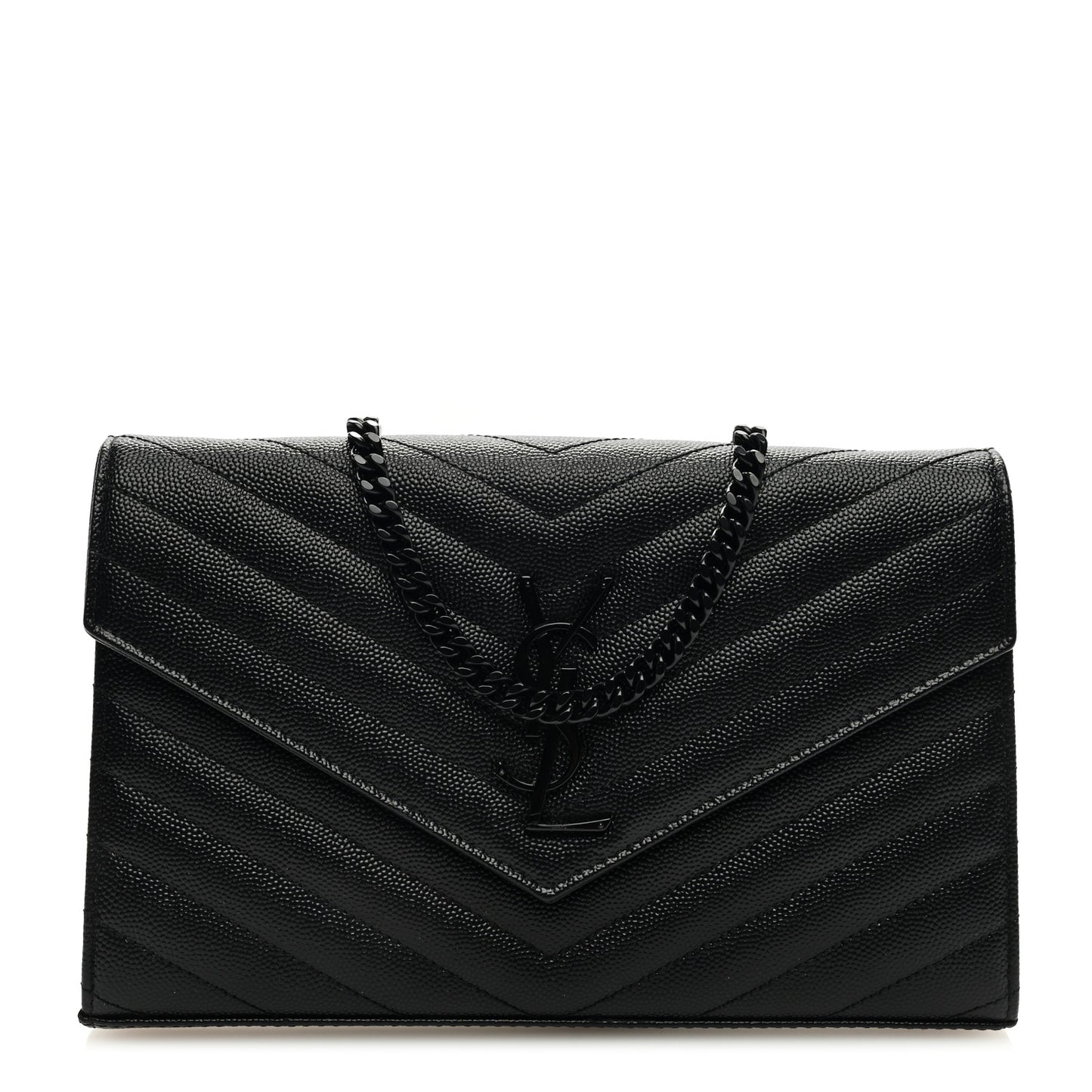 Grain De Poudre Matelasse Chevron Monogram Monochrome Chain Wallet Black