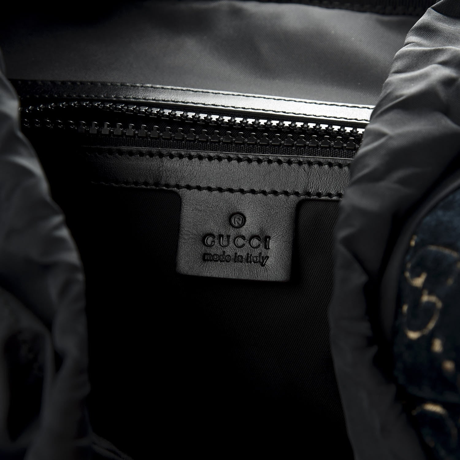 Gucci Velvet GG Monogram Web Medium Double Buckle Backpack Blue Beige Black 6 of 9