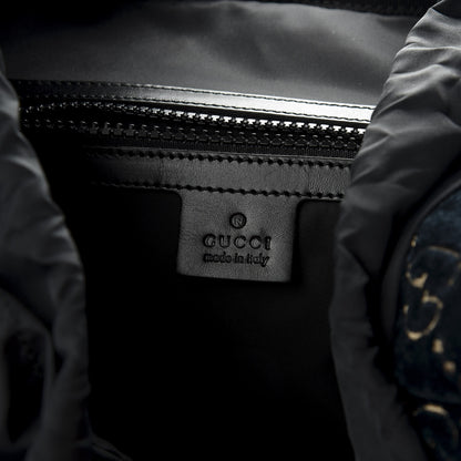 Gucci Velvet GG Monogram Web Medium Double Buckle Backpack Blue Beige Black 6 of 9