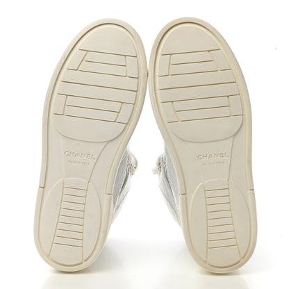 Chanel Calfskin Crocodile Embossed Cocodile High Top Sneakers 35.5 White 5 of 9