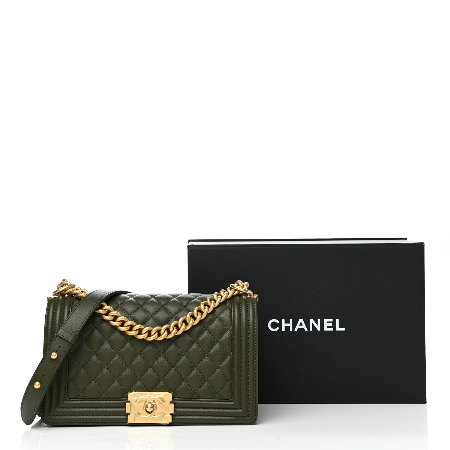 Chanel Calfskin Quilted Medium Boy Flap Khaki 11 of 11