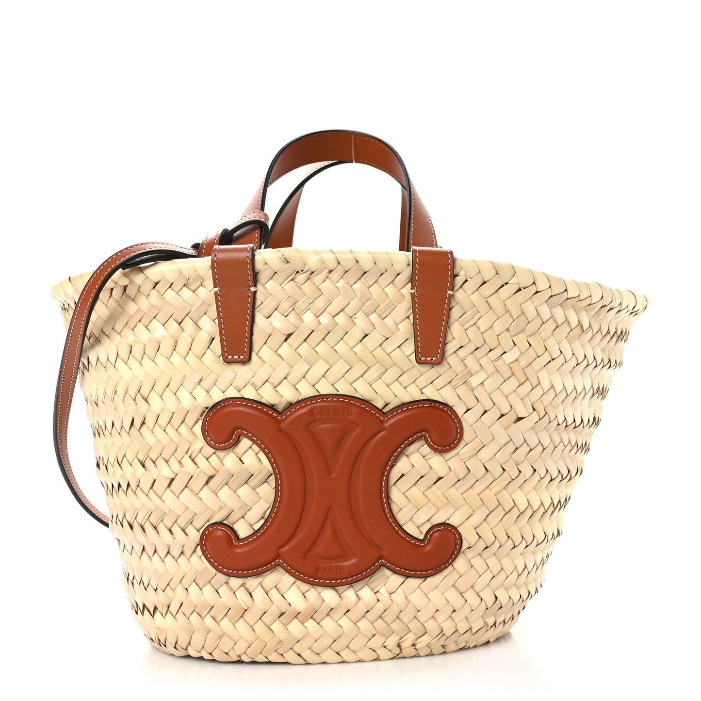 Raffia Calfskin Triomphe Teen Panier Tan