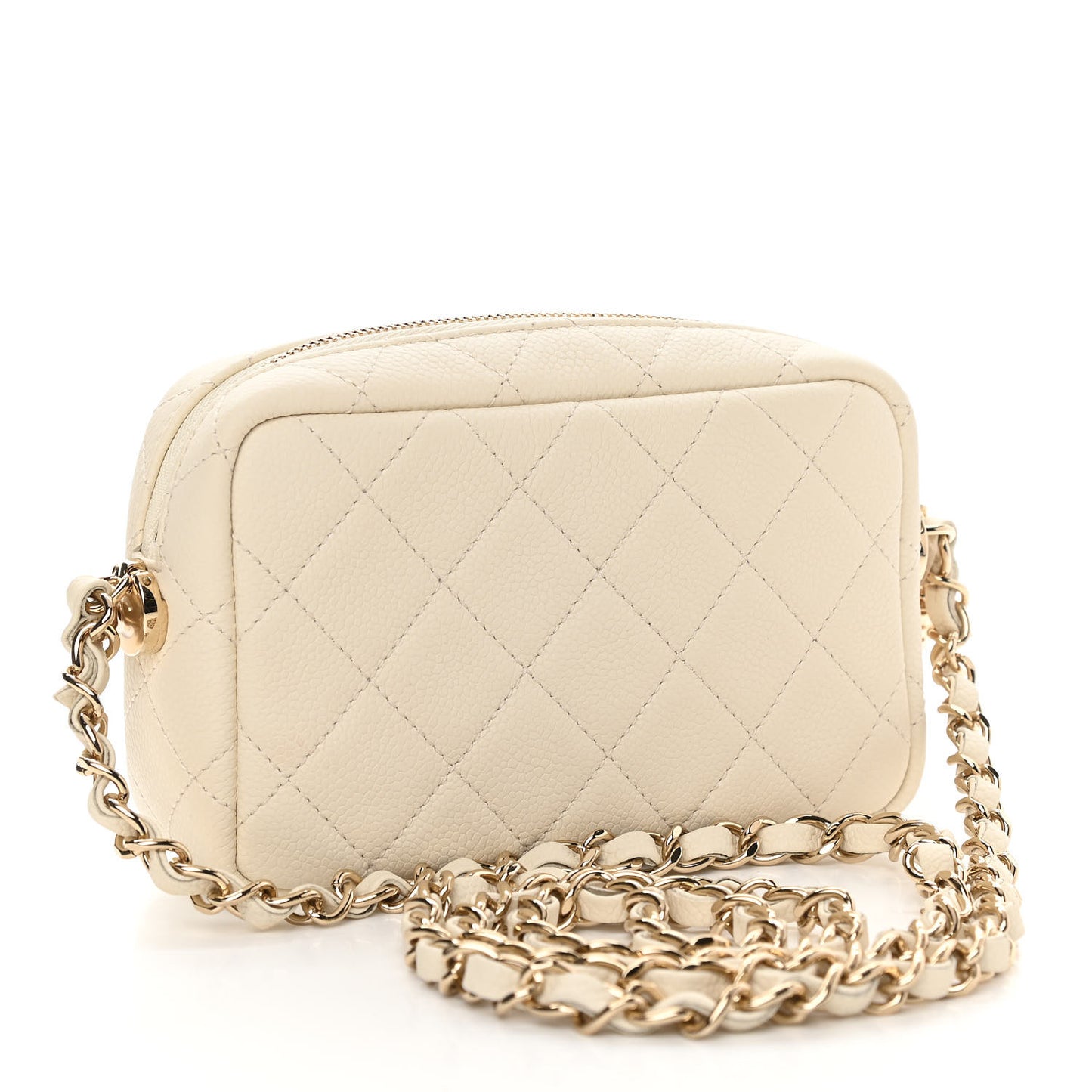 Caviar Quilted Mini Coco Tassel Camera Case White