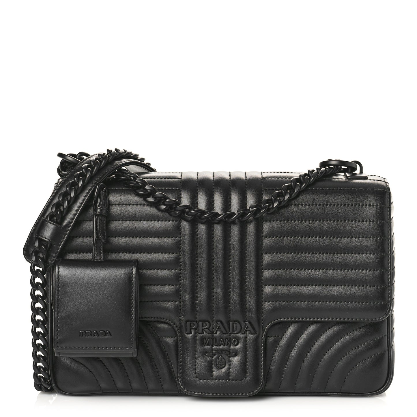 Soft Calfskin Impunture Diagramme Monochrome Large Chain Flap Shoulder Bag Black