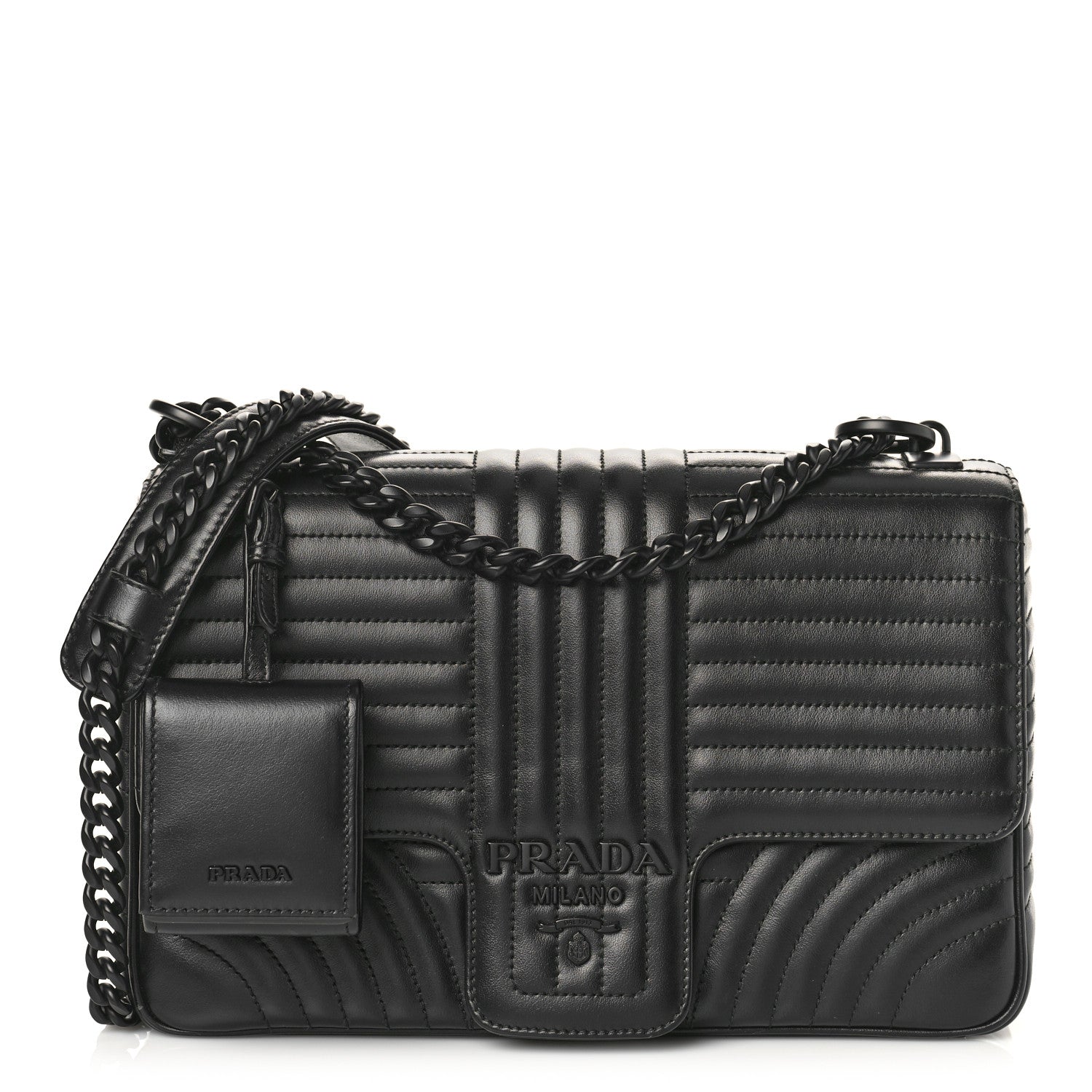 Prada Soft Calfskin Impunture Diagramme Monochrome Large Chain Flap Shoulder Bag Black 1 of 8