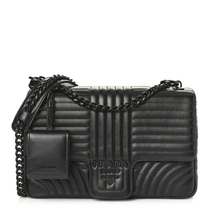 Prada Soft Calfskin Impunture Diagramme Monochrome Large Chain Flap Shoulder Bag Black 1 of 8
