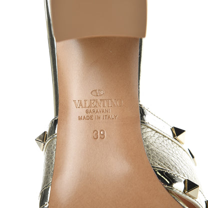 Valentino Garavani Metallic Pebbled Calfskin Rockstud Crisscross Slide 60mm Sandals 39 Platino 7 of 8