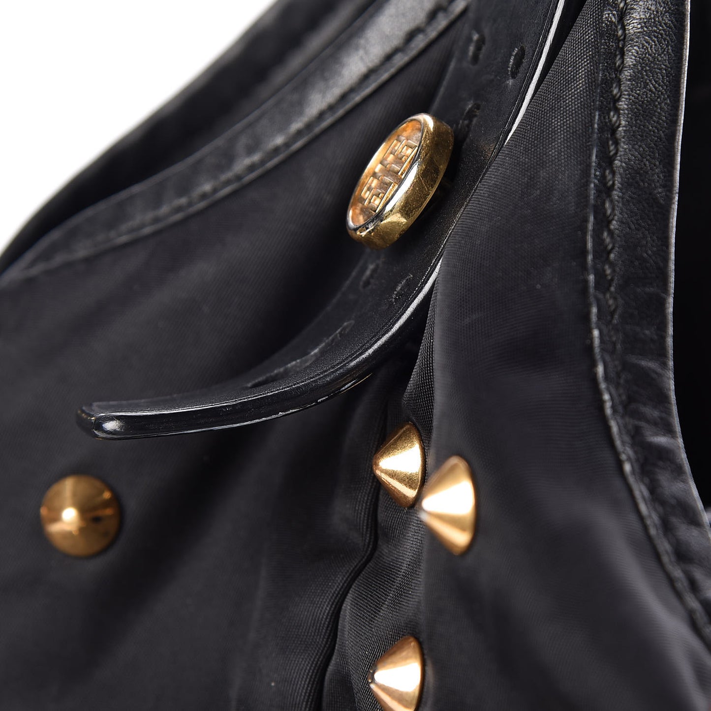 Nylon Studded Shoulder Bag Black