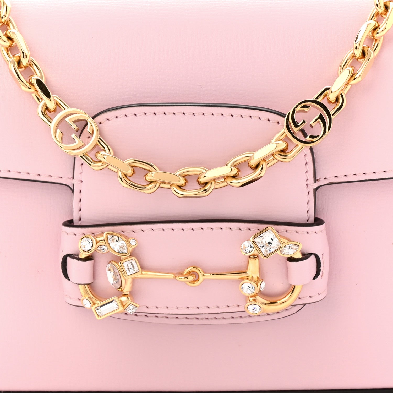 Gucci Azalea Calfskin Crystal Small Horsebit 1955 Chain Shoulder