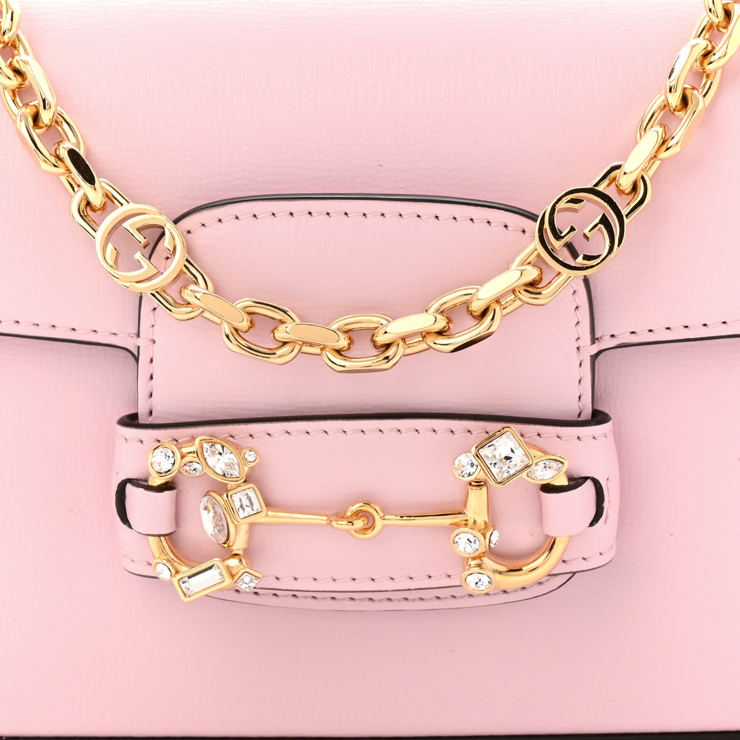 Azalea Calfskin Crystal Small Horsebit 1955 Chain Shoulder Bag Pink