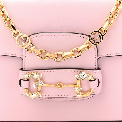 Gucci Azalea Calfskin Crystal Small Horsebit 1955 Chain Shoulder Bag Pink 8 of 12