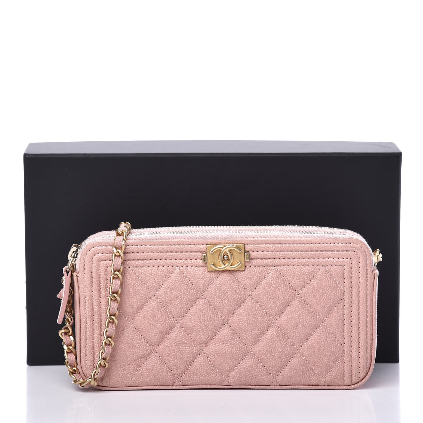 Caviar Quilted Small Boy Clutch With Chain Pink