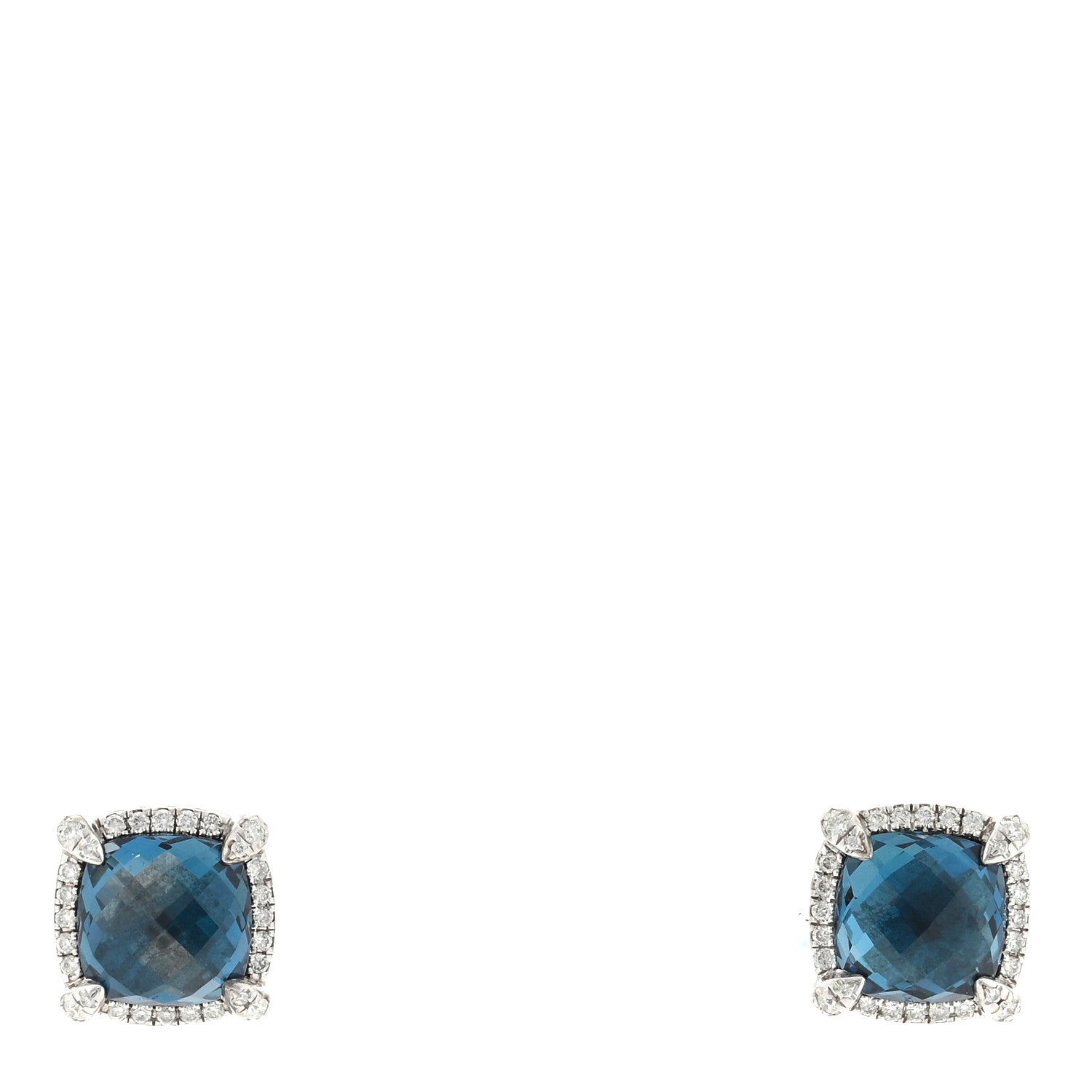David Yurman Sterling Silver Hampton Blue Topaz Diamond 9mm Chatelaine Pave Bezel Stud Earrings 1 of 4