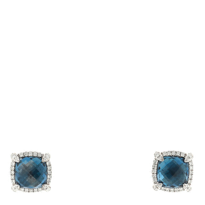 David Yurman Sterling Silver Hampton Blue Topaz Diamond 9mm Chatelaine Pave Bezel Stud Earrings 1 of 4