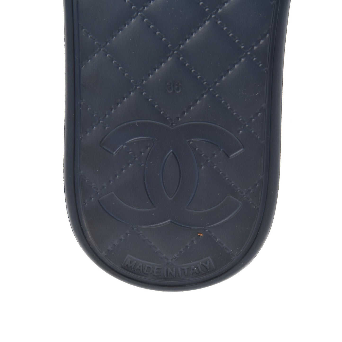 Tweed Rubber CC Flat Mules 36 Navy