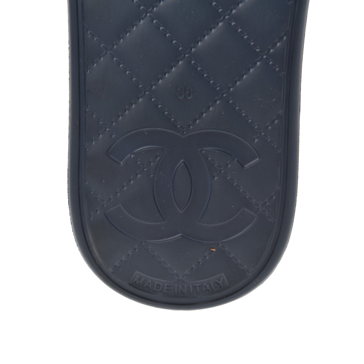 Chanel Tweed Rubber CC Flat Mules 36 Navy 7 of 14