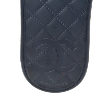 Chanel Tweed Rubber CC Flat Mules 36 Navy 7 of 14