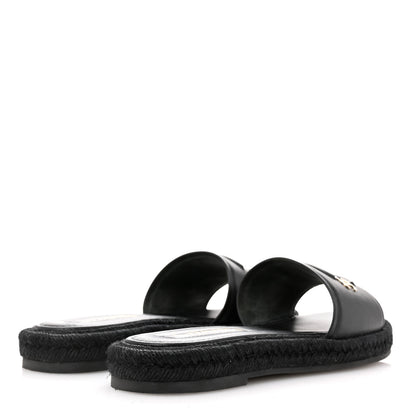 Chanel Lambskin Espadrille Mule Sandals 38 Black 5 of 10