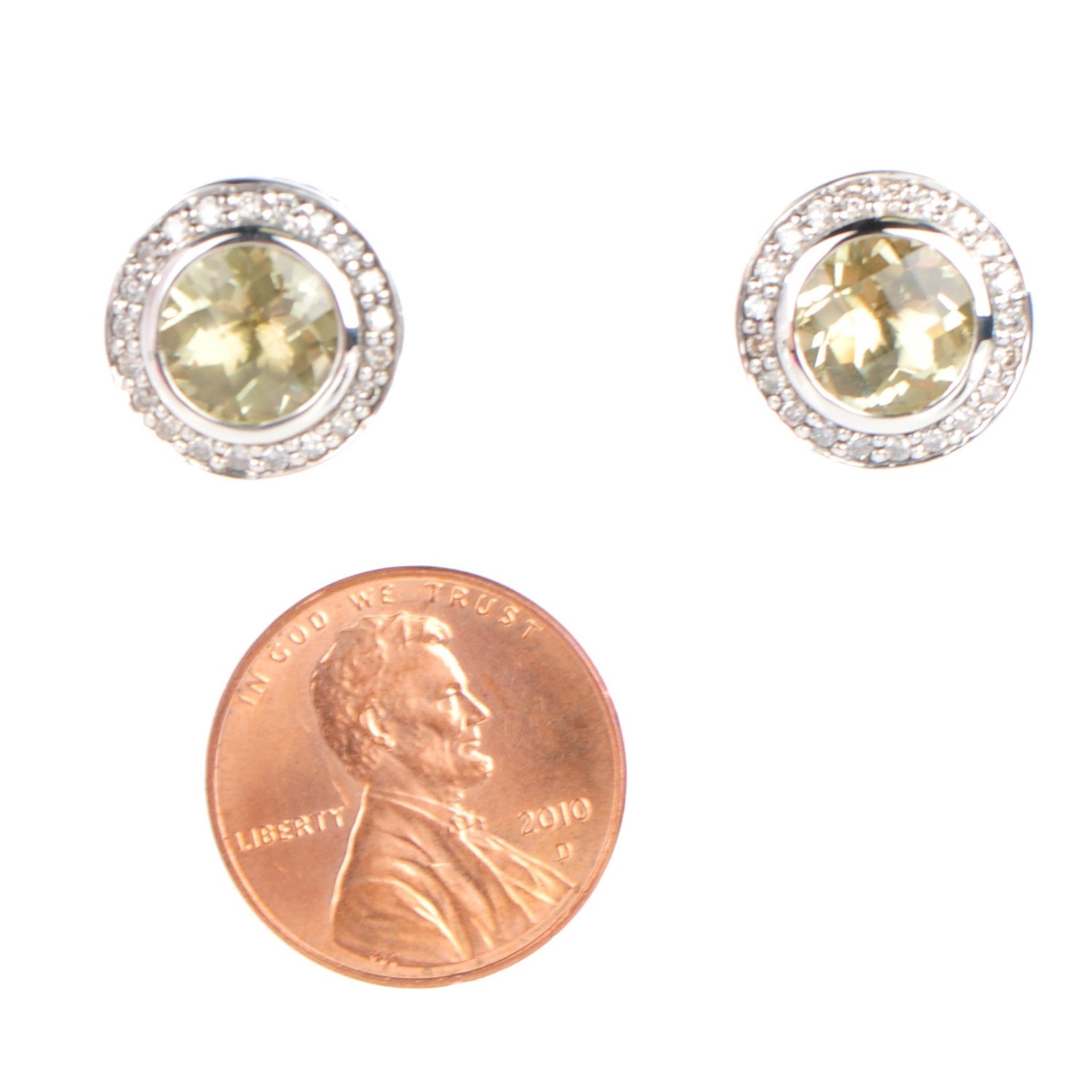 David Yurman Sterling Silver Pave Diamond Lemon Citrine 8mm Petite Albion Earrings 2 of 5