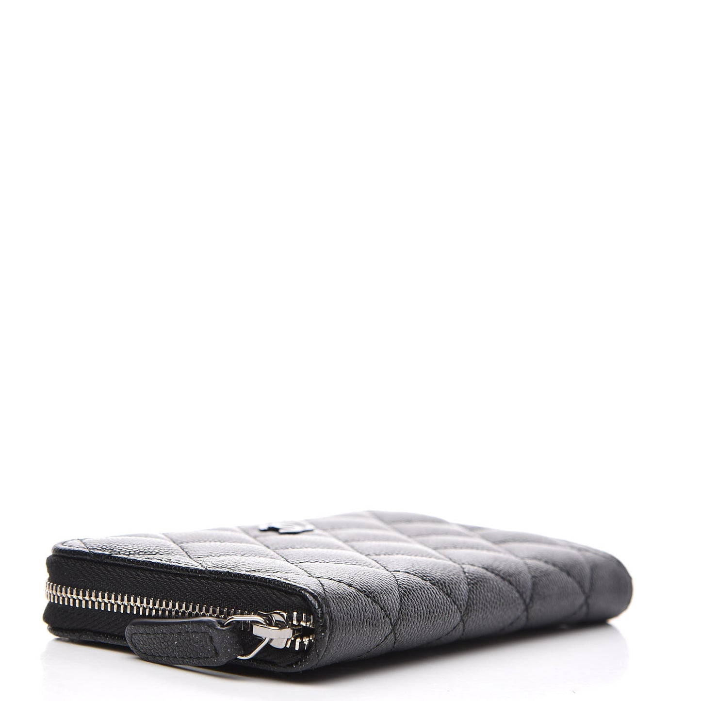 Iridescent Caviar Quilted Medium Zip Around Wallet Black