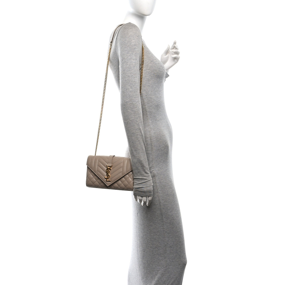 Saint Laurent Grain De Poudre Textured Mixed Matelasse Triquilt Small Monogram Satchel Dark Beige 2 of 9