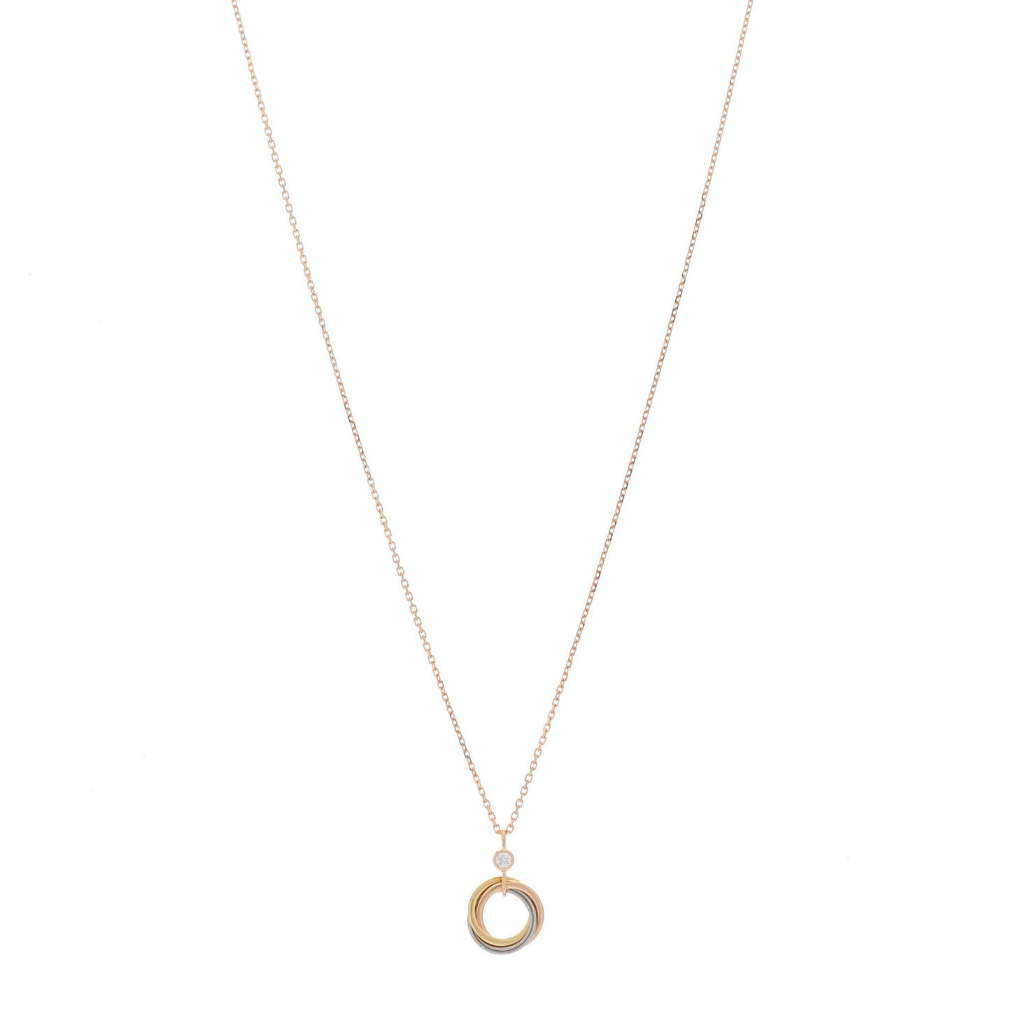 18K Pink Yellow White Gold Diamond Trinity Pendant Necklace