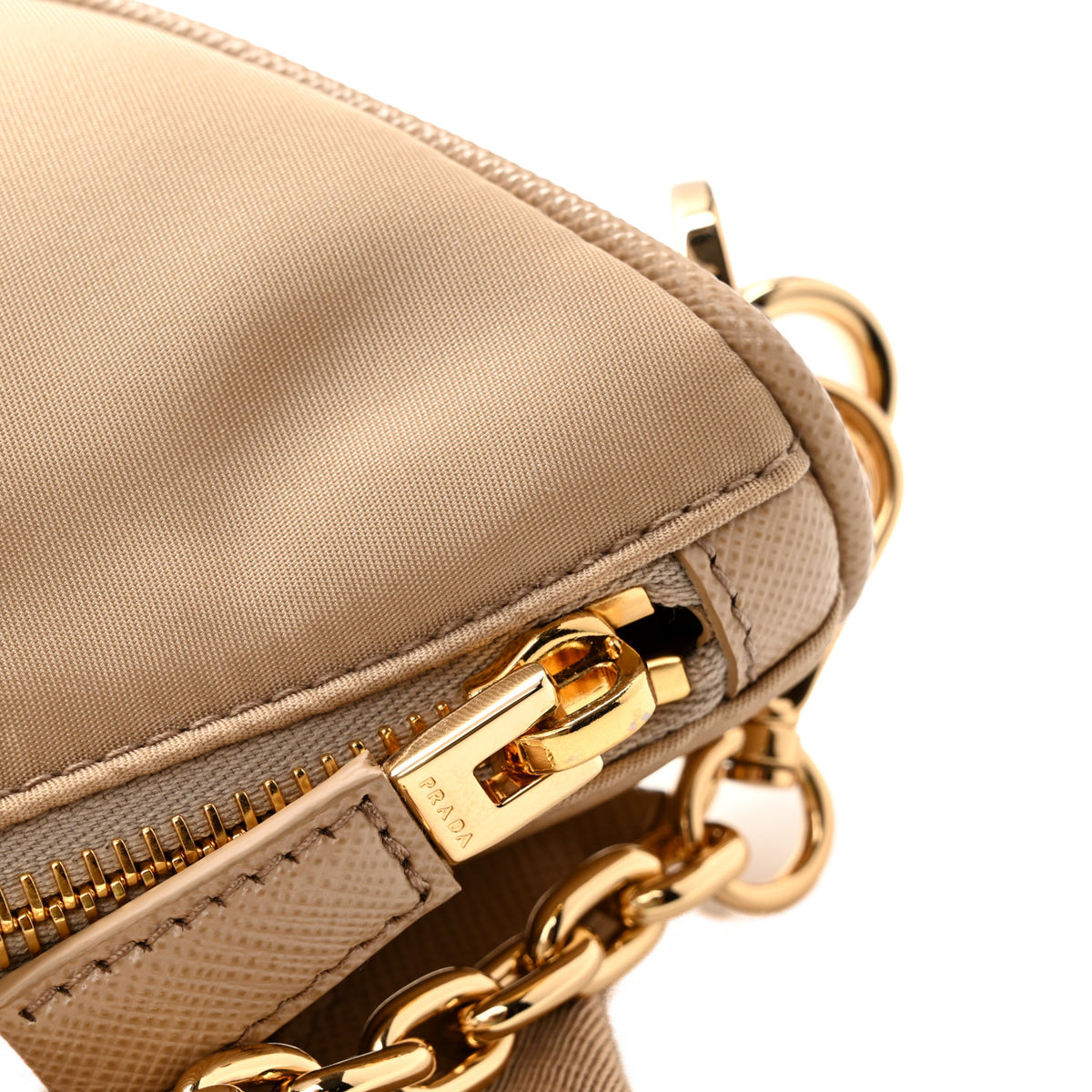 Re-Nylon Saffiano Demi-lune Shoulder Bag Cammello