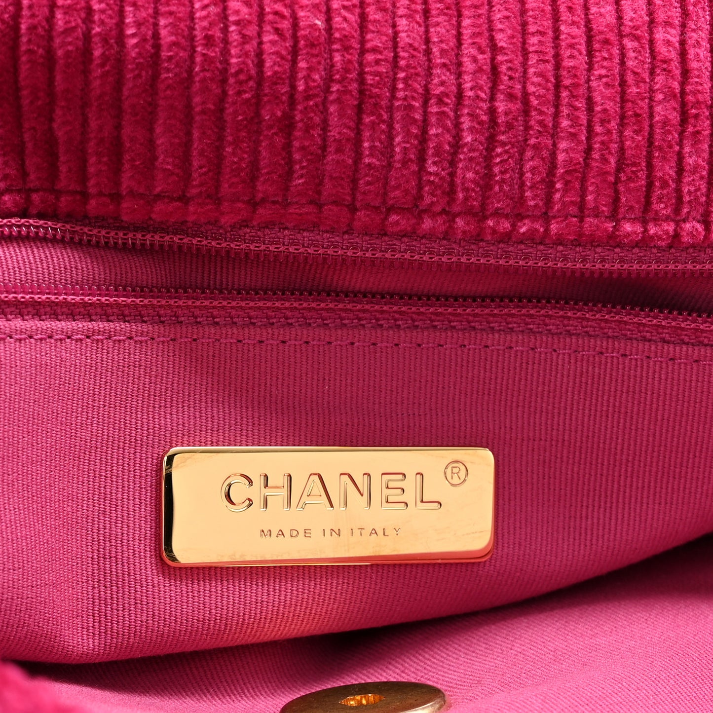 Corduroy Quilted Medium Chanel 19 Flap Fuchsia