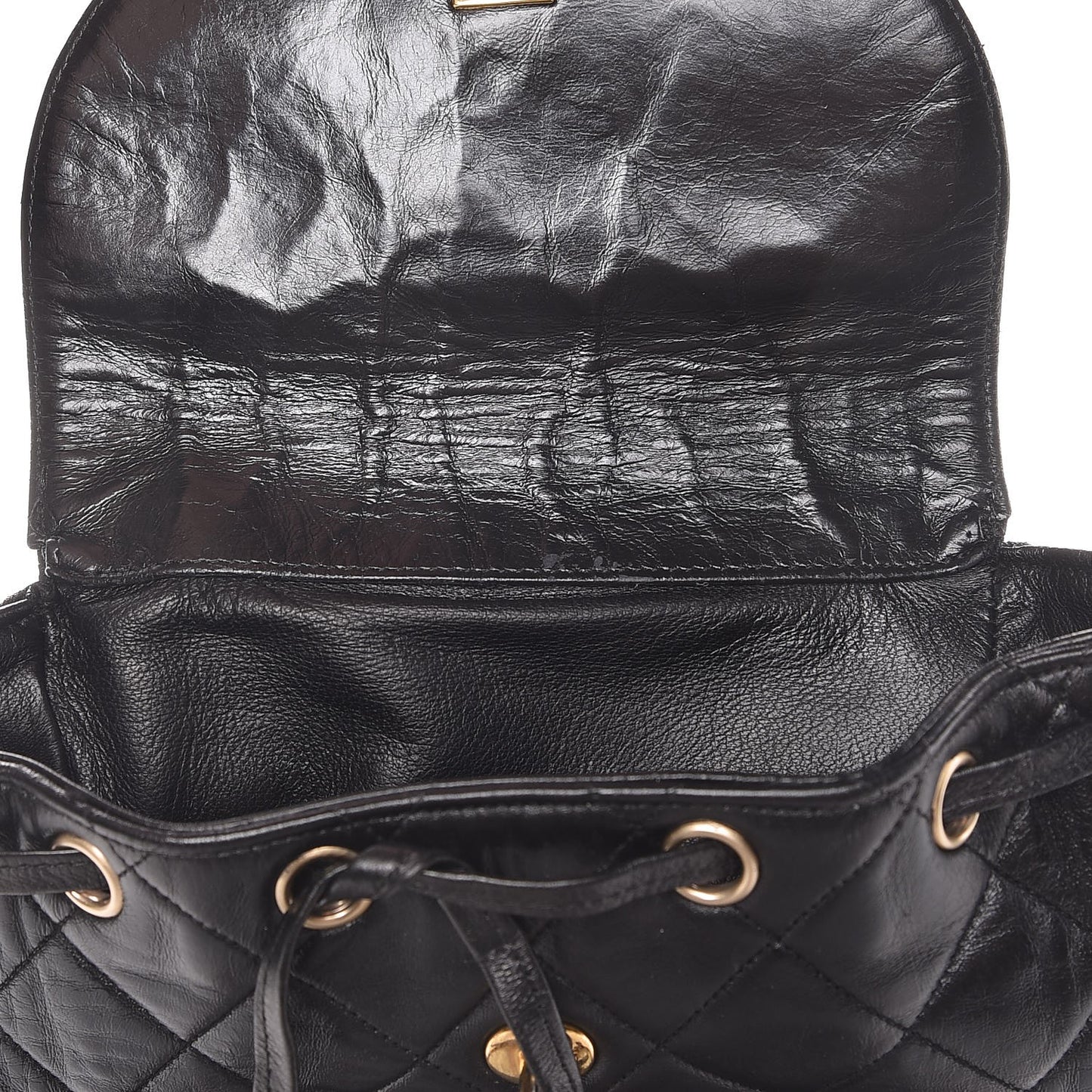 Lambskin Quilted Drawstring Backpack Black