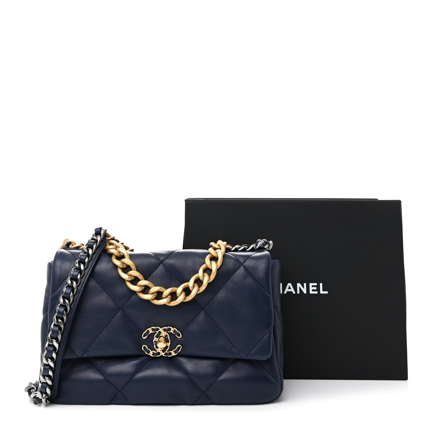 Chanel Lambskin Quilted Large Chanel 19 Flap Navy Blue 12 of 12