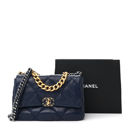 Chanel Lambskin Quilted Large Chanel 19 Flap Navy Blue 12 of 12