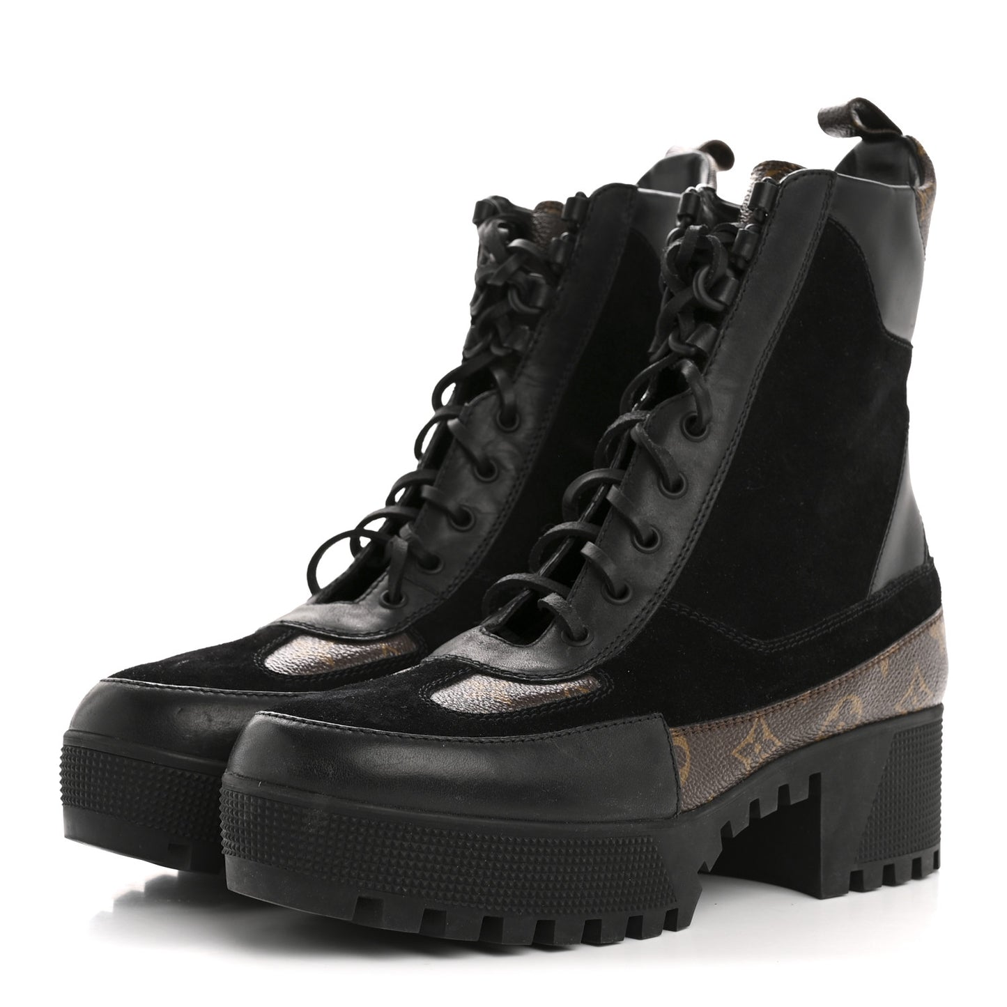 Suede Calfskin Monogram Laureate Platform Desert Boots 41 Black