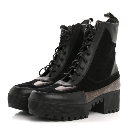 Louis Vuitton Suede Calfskin Monogram Laureate Platform Desert Boots 41 Black 4 of 10
