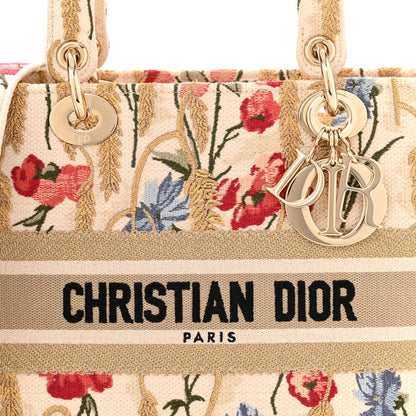 Christian Dior Canvas Embroidered Hibiscus Printed Medium Lady D-Lite Beige Multicolor 7 of 9