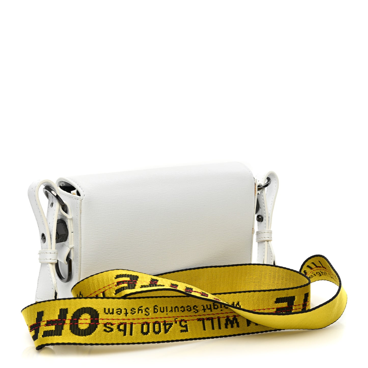 Saffiano Striped Mini Diag Binder Clip Bag White Black Yellow