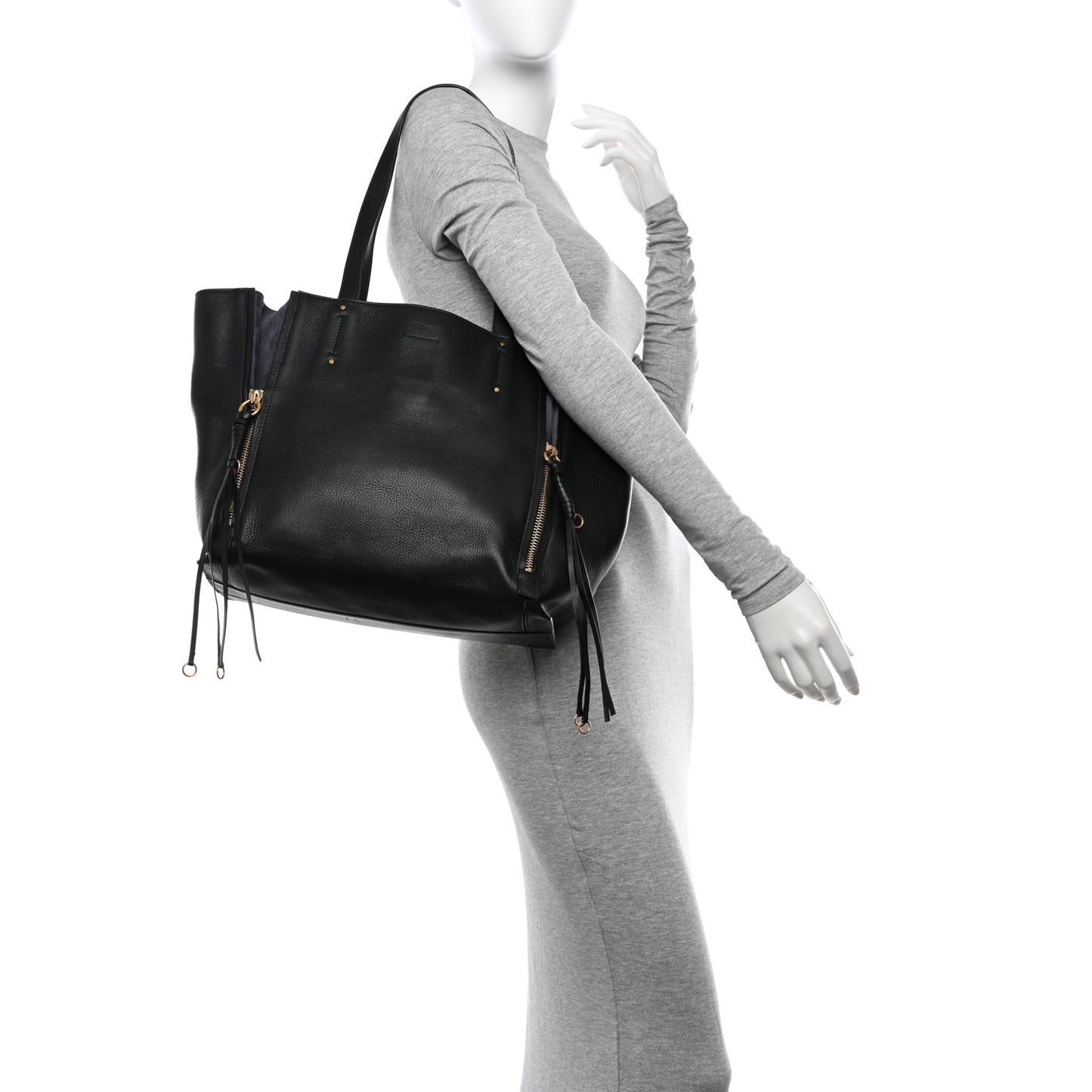 Smooth Calfskin Medium Milo Shopping Tote Black